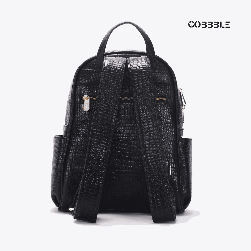 Luxury Backpack for Women - Cobbble Croco Day Backpack in Black