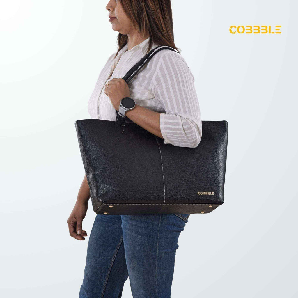 Leather Tote Bag for Women - Cobbble Classic Tote Bag - Black