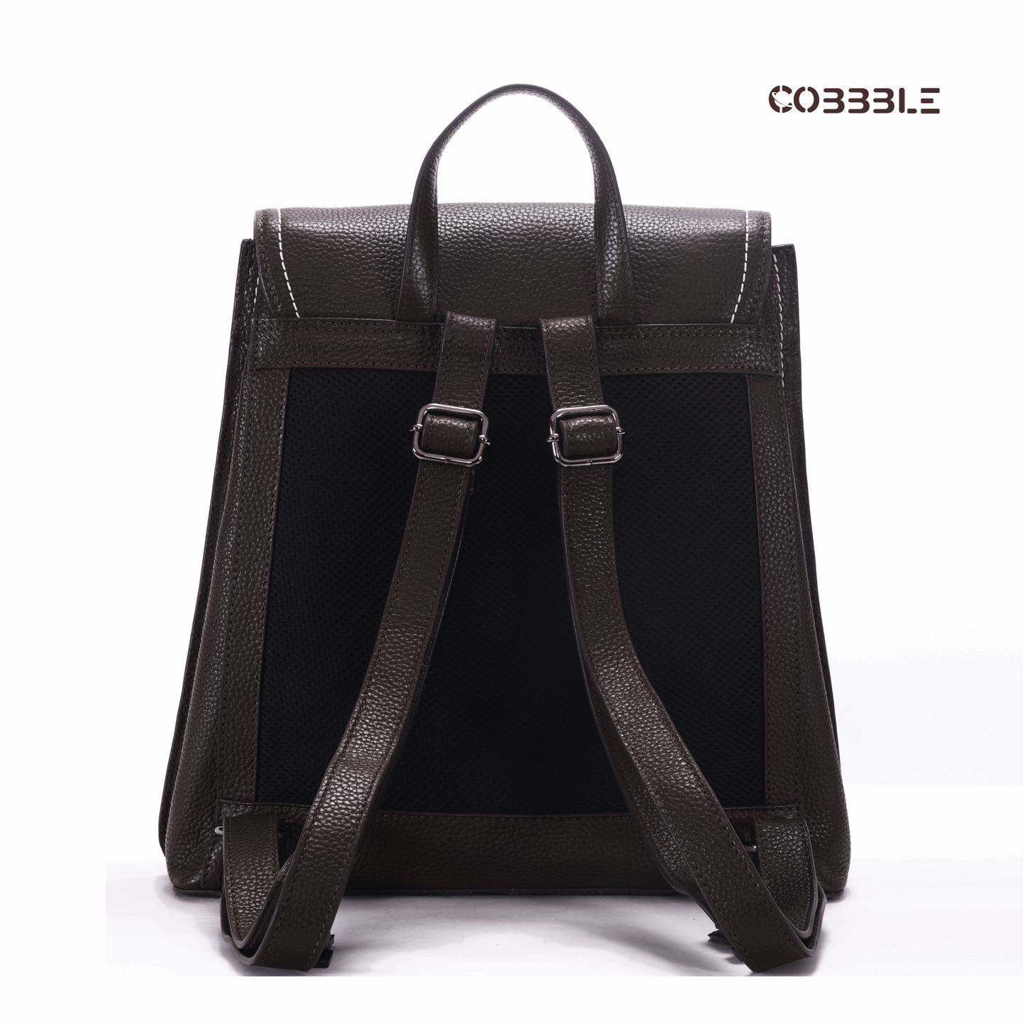 Cobbble Woman Mabel Flap Backpack – Dark Brown, Tab Sleeve