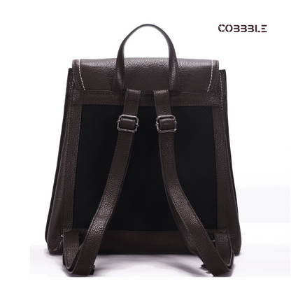 Cobbble Woman Mabel Flap Backpack – Dark Brown, Tab Sleeve