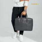 Cobbble Croco Executive Laptop Briefcase - Grey Leather