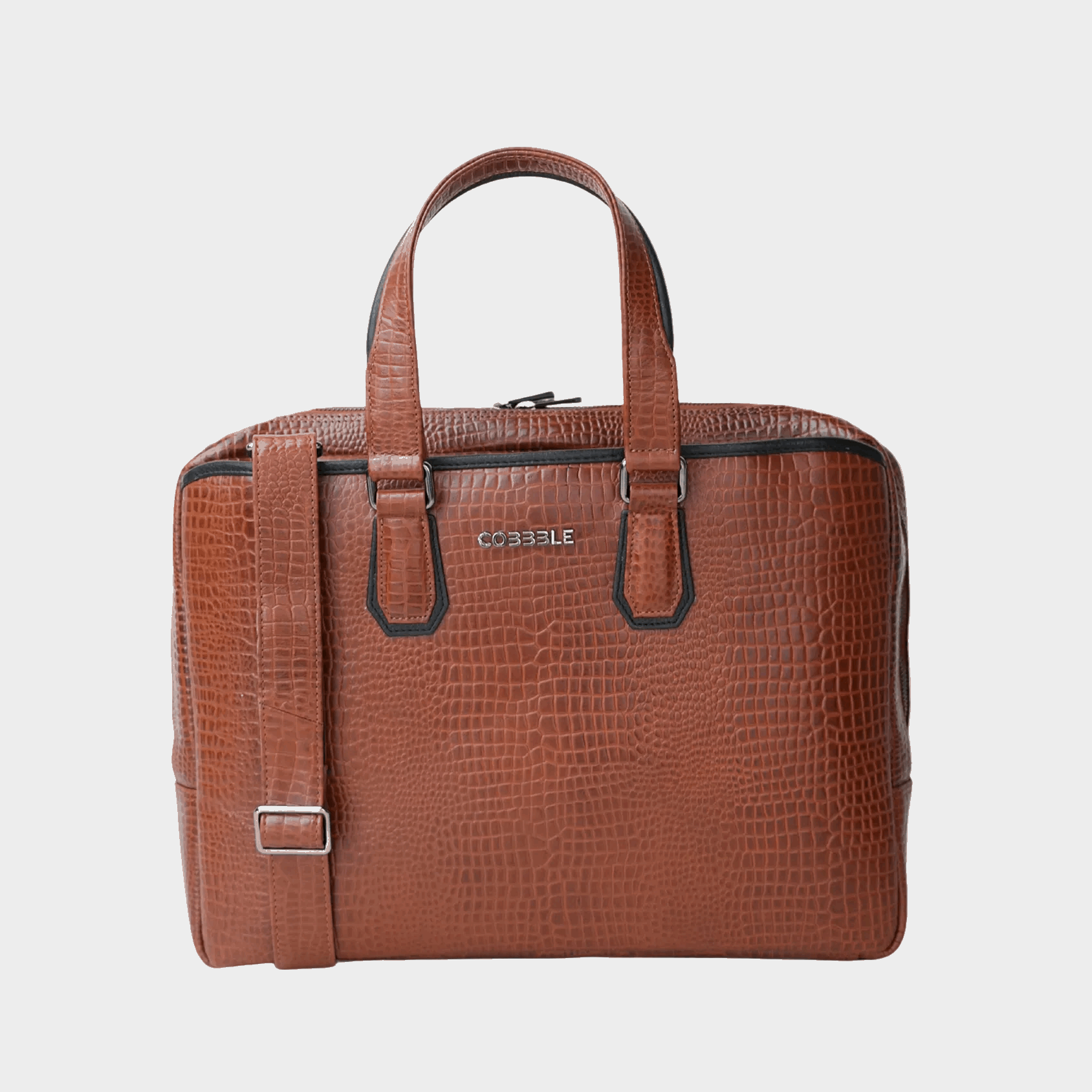 Cobbble Croco Executive Laptop Briefcase - Tan