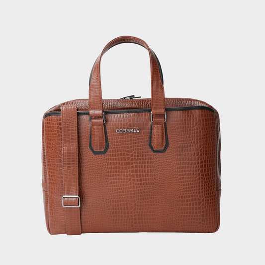 Cobbble Croco Executive Laptop Briefcase - Tan