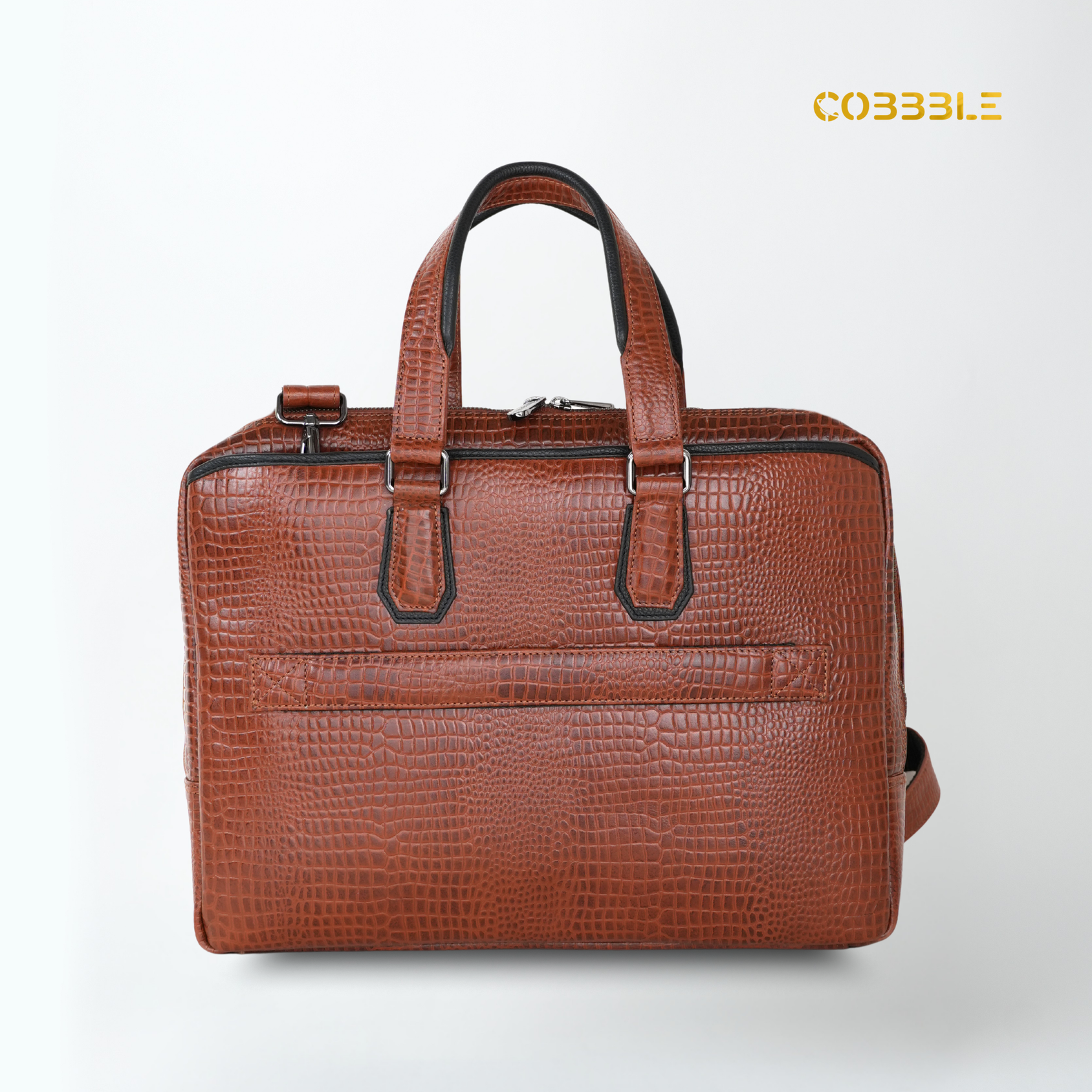 Cobbble Croco Executive Laptop Briefcase - Tan