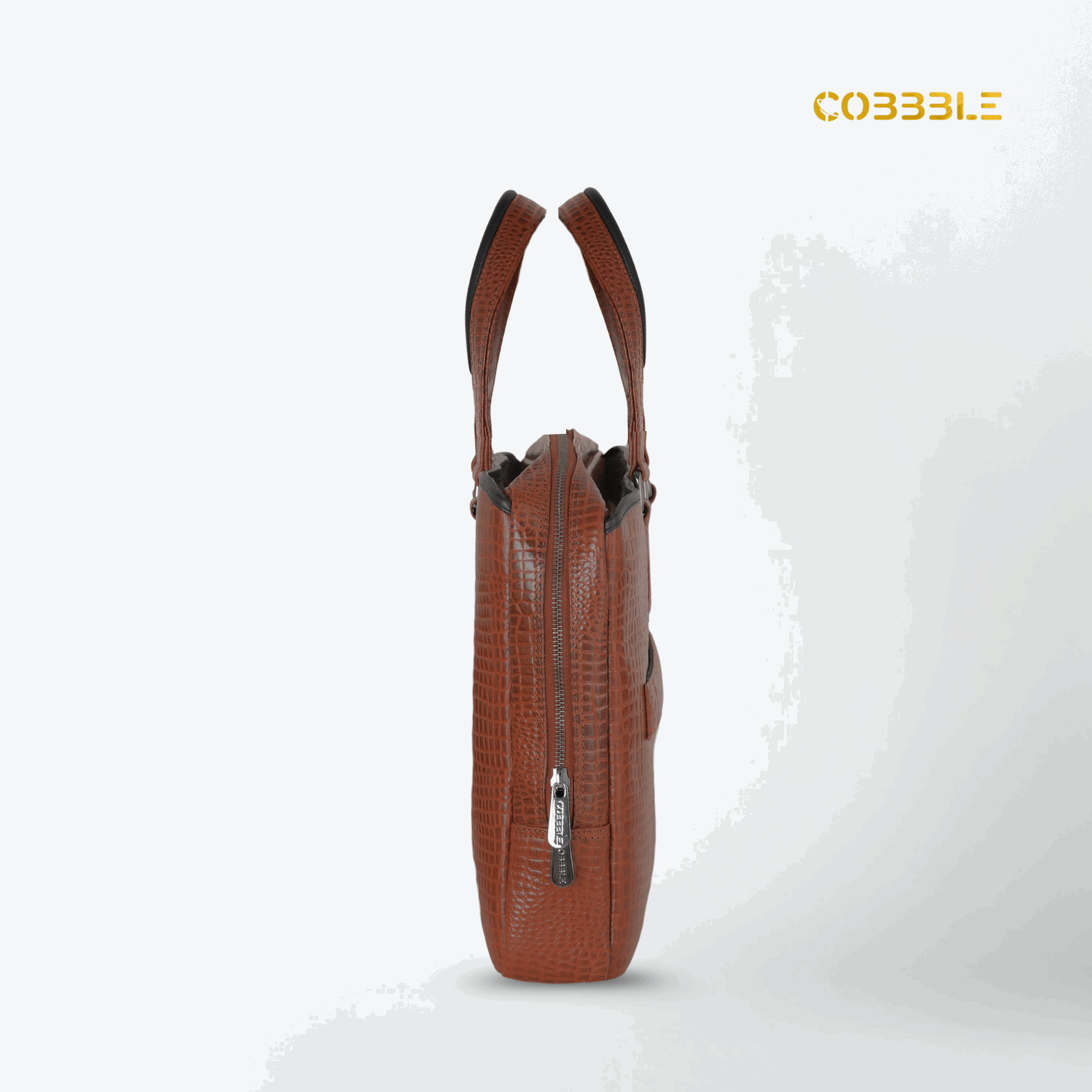 Cobbble Croco Executive Laptop Briefcase - Tan