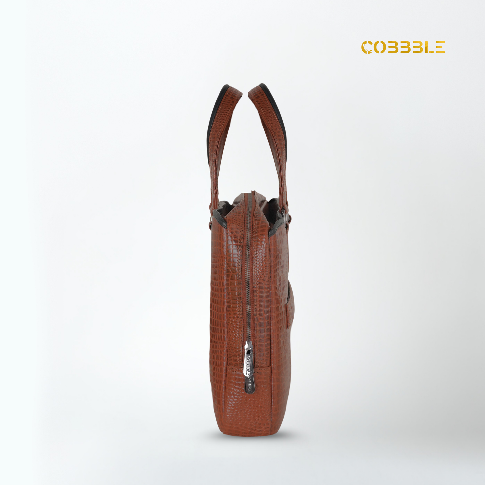 Cobbble Croco Executive Laptop Briefcase - Tan
