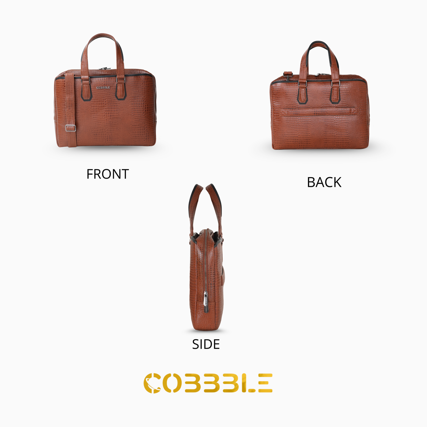 Cobbble Croco Executive Laptop Briefcase - Tan