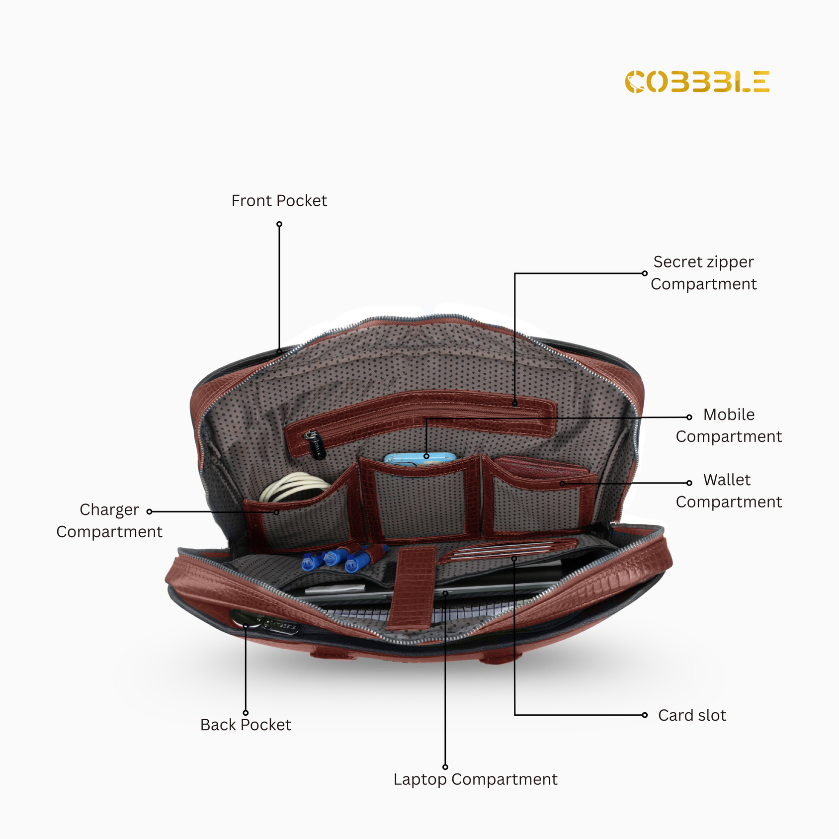 Cobbble Croco Executive Laptop Briefcase - Tan