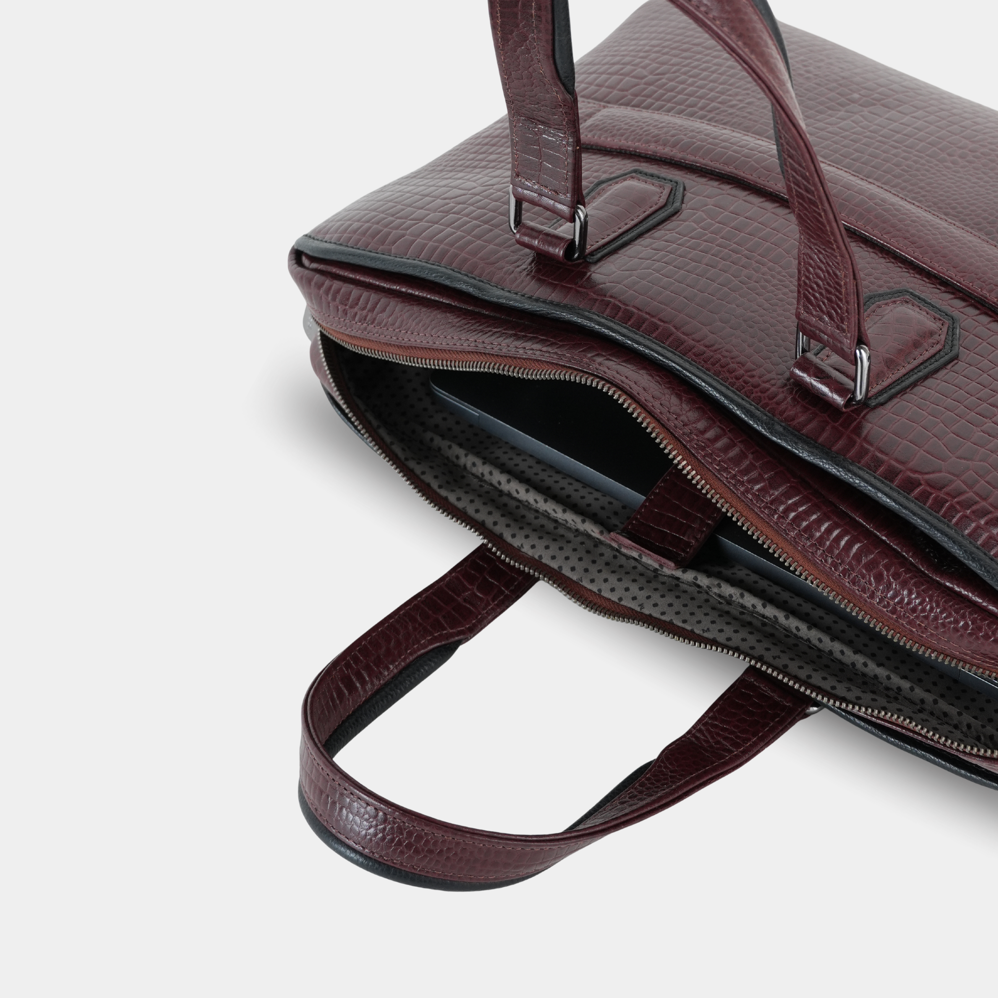 Cobbble Croco Executive Laptop Briefcase - Cherry