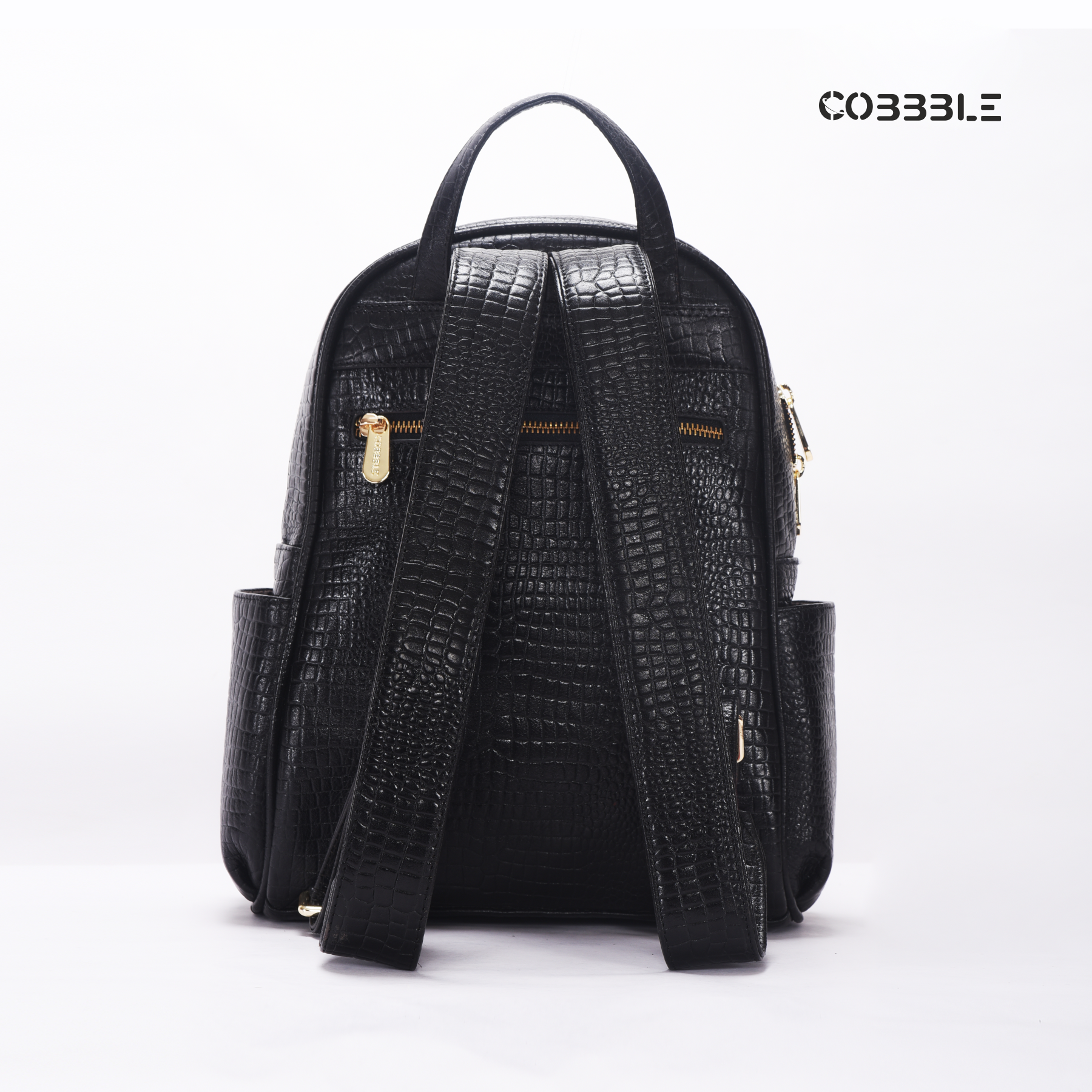 Cobbble Woman Croco Day Backpack - Black, Multi-Pocket