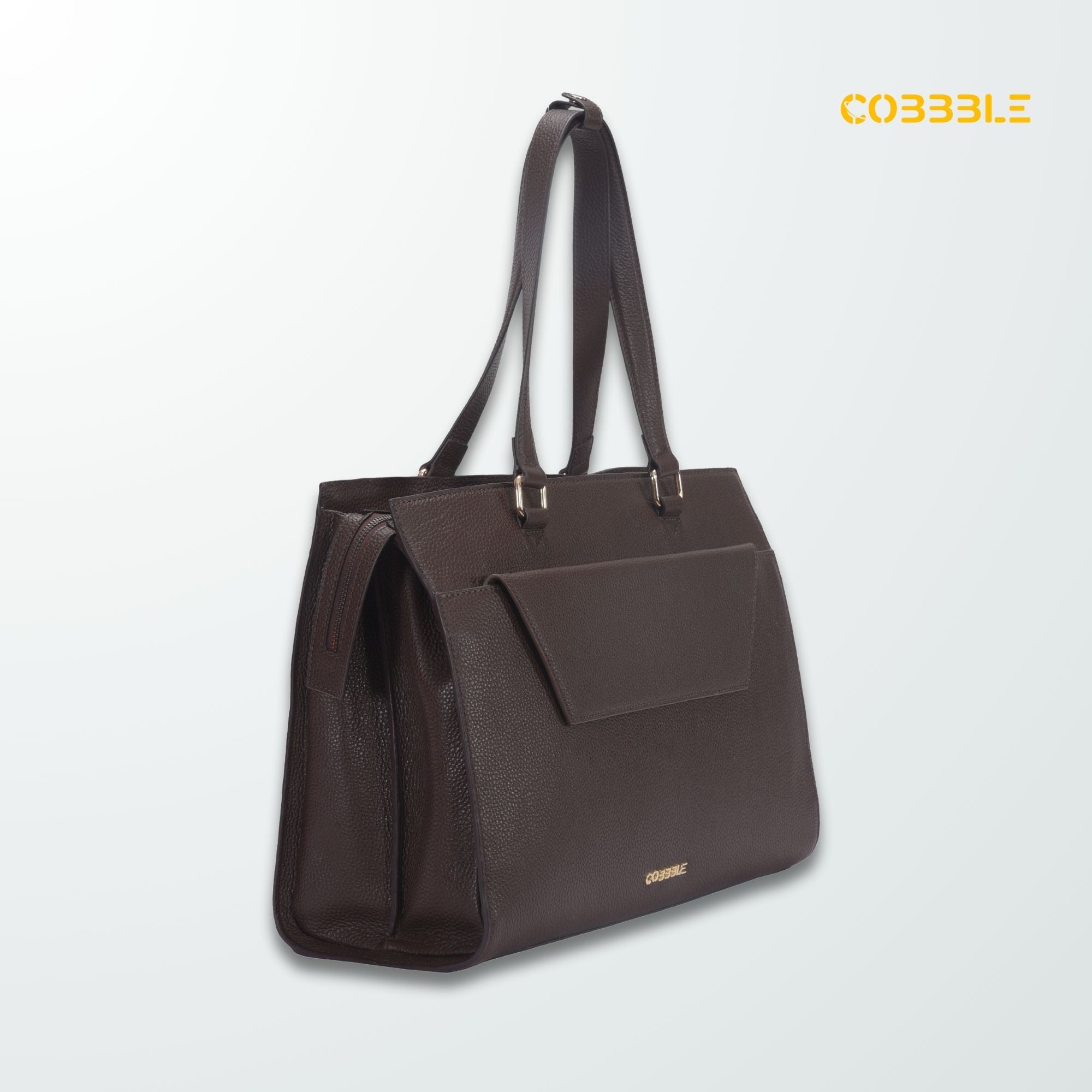 Cobbble Woman Shoulder Laptop Bag - Dark Brown, Multi-Pocket