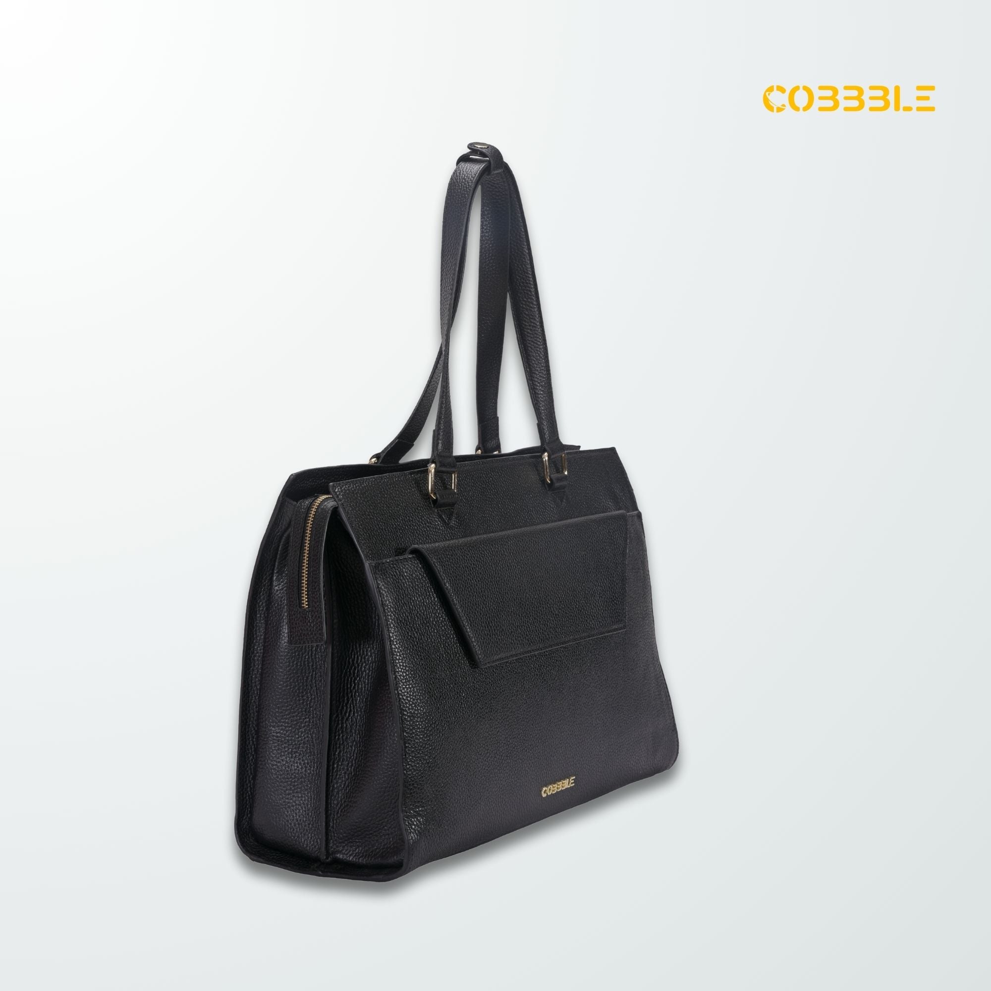 Cobbble Woman Shoulder Laptop Bag - Black, Multi-Pocket
