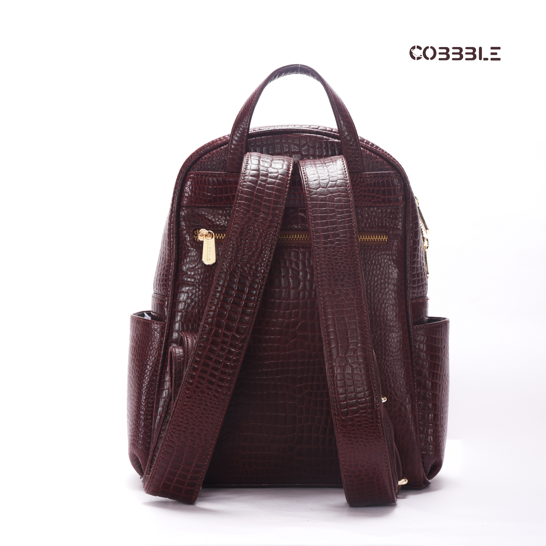 Cobbble Woman Croco Day Backpack - Cherry, Multi-Pocket