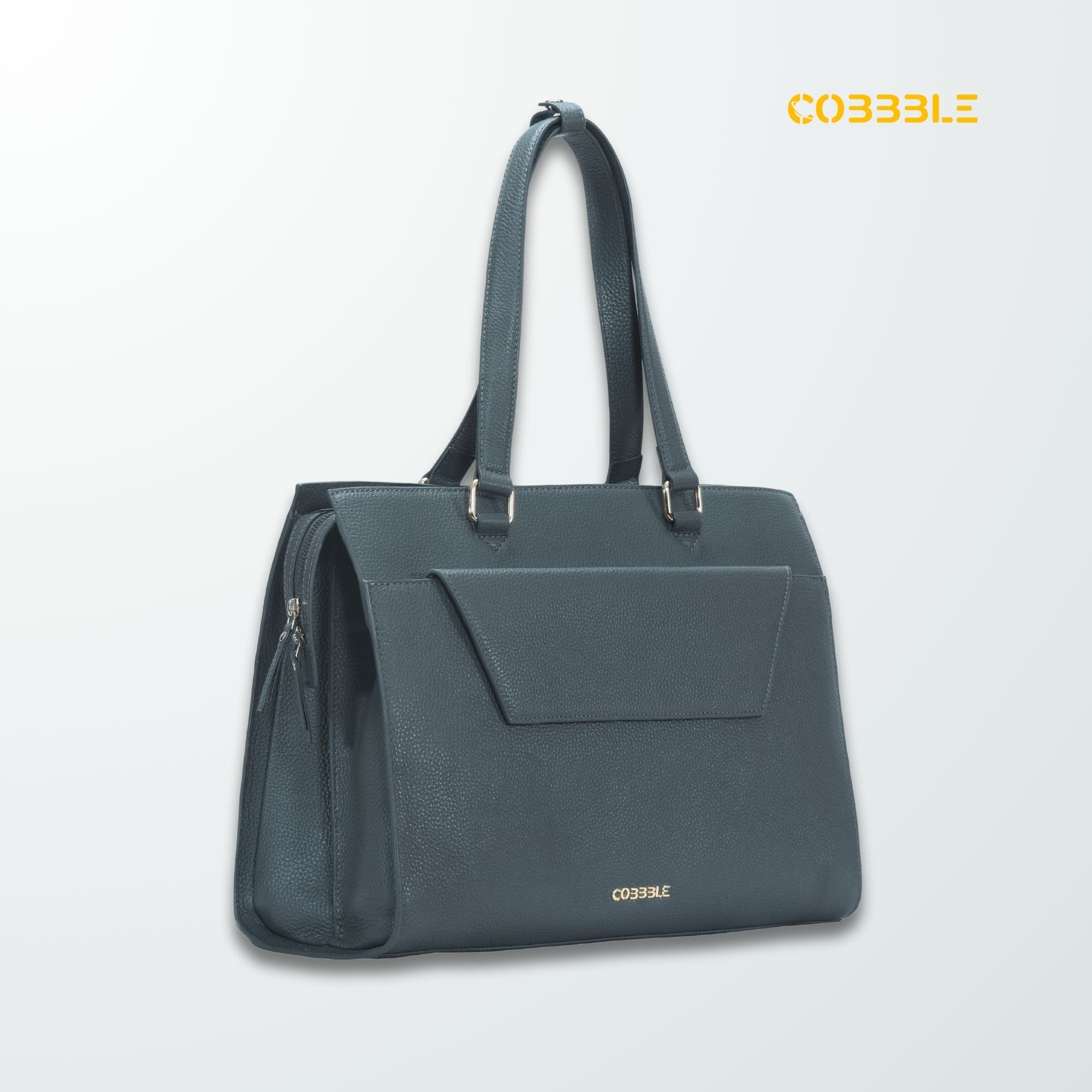 Cobbble Woman Shoulder Laptop Bag - Grey , Multi-Pocket
