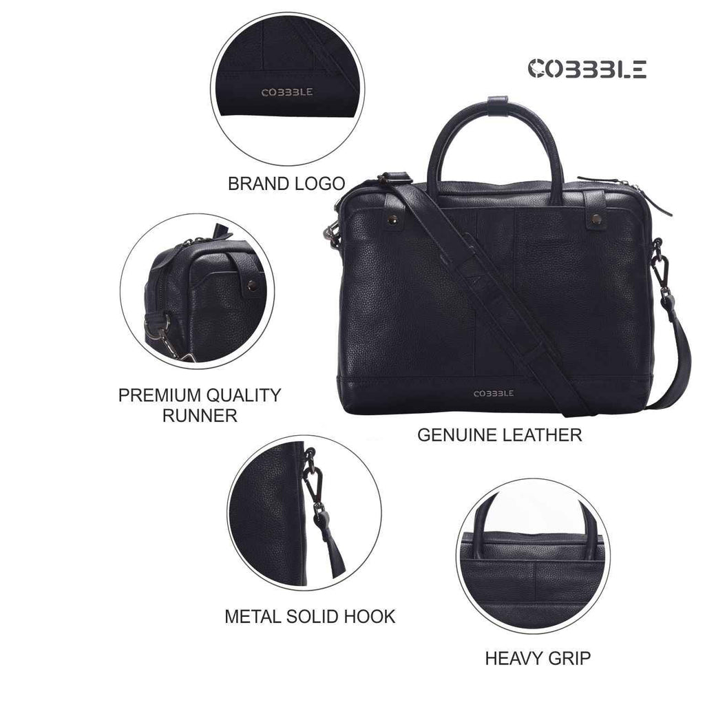 Luxury Laptop Bag - Cobbble Flat Grain Cambridge Laptop Briefcase - Black