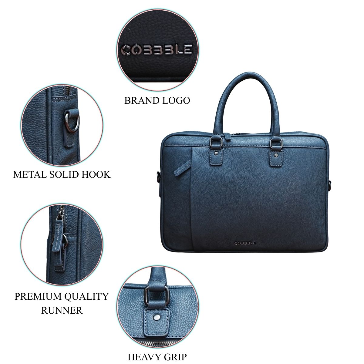 Cobbble Flat Grain Metro Laptop Briefcase - Grey