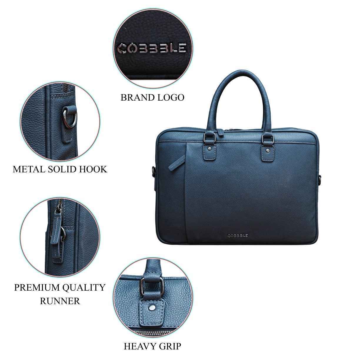 Cobbble Flat Grain Metro Laptop Briefcase - Grey