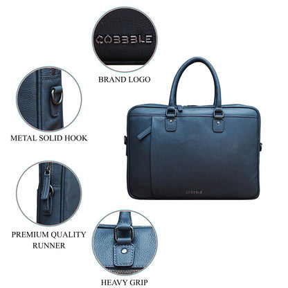 Cobbble Flat Grain Metro Laptop Briefcase - Grey