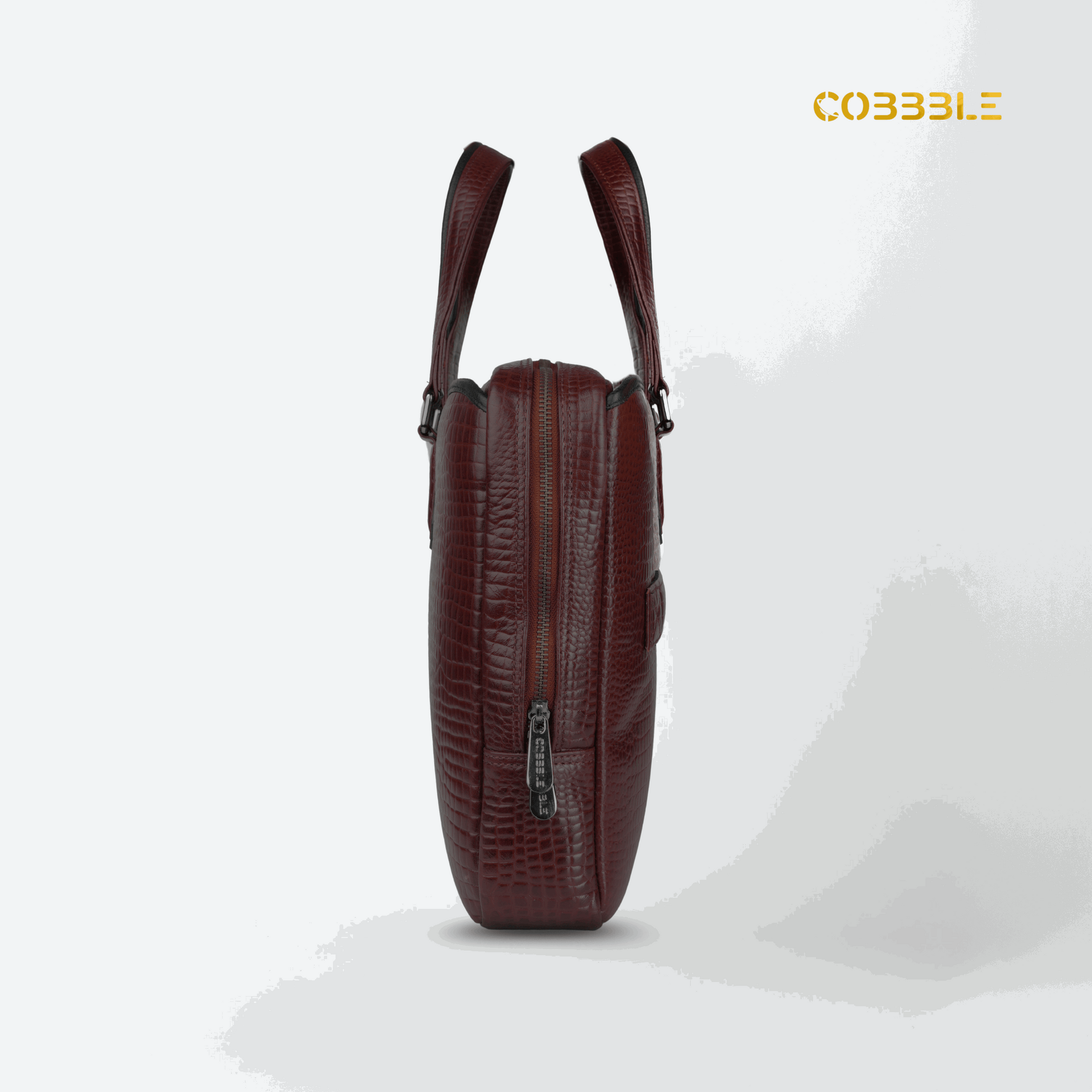 Cobbble Croco Executive Laptop Briefcase - Cherry