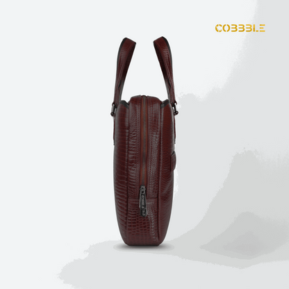 Cobbble Croco Executive Laptop Briefcase - Cherry