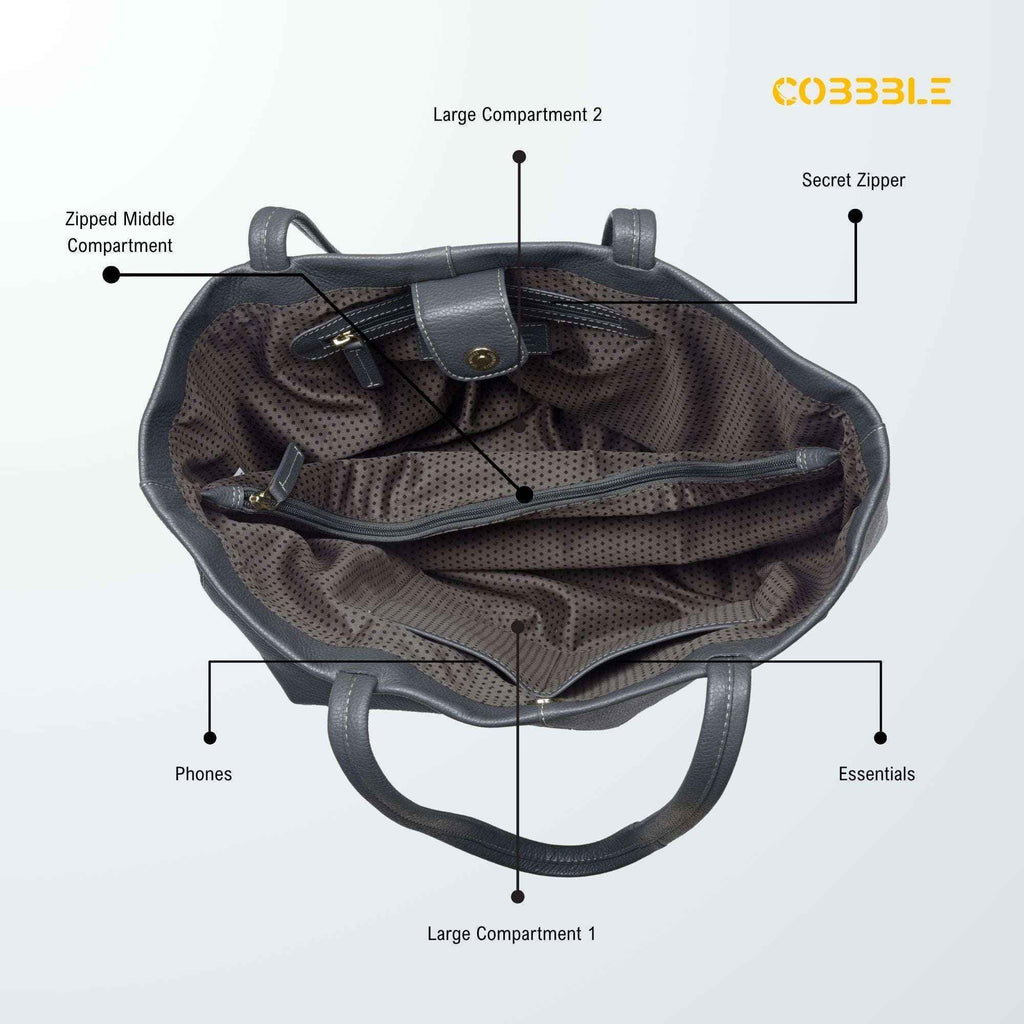 Cobbble Classic Leather Tote Bag - Grey