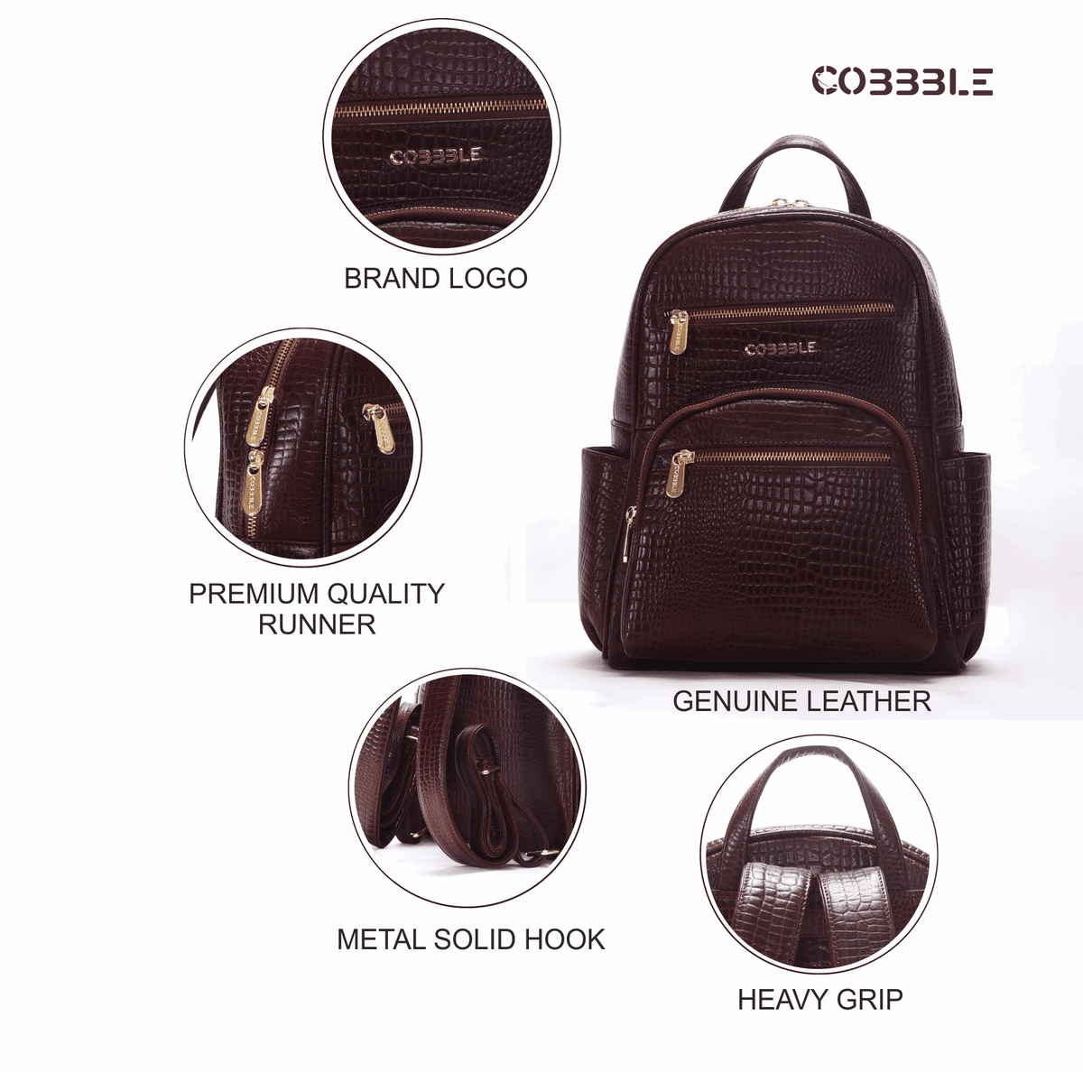 Luxury Backpack for Women - Cobbble Croco Day Backpack in Cherry