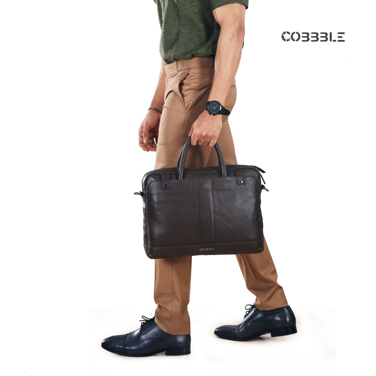 Cobbble Cambridge Laptop Briefcase - Dark Brown