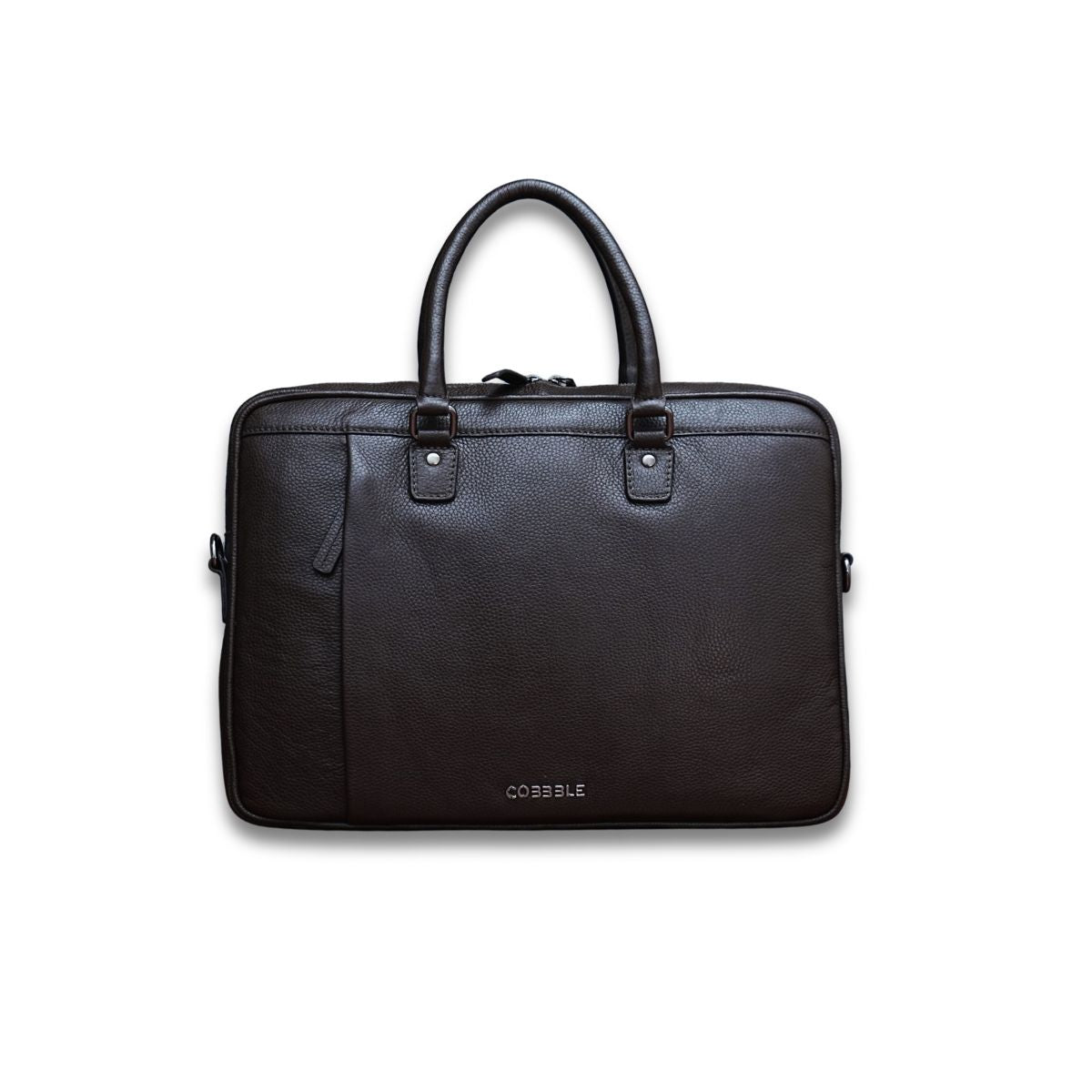 Cobbble Flat Grain Metro Laptop Briefcase - Brown