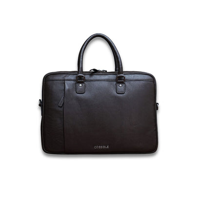 Cobbble Flat Grain Metro Laptop Briefcase - Brown