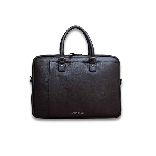 Cobbble Flat Grain Metro Laptop Briefcase - Brown