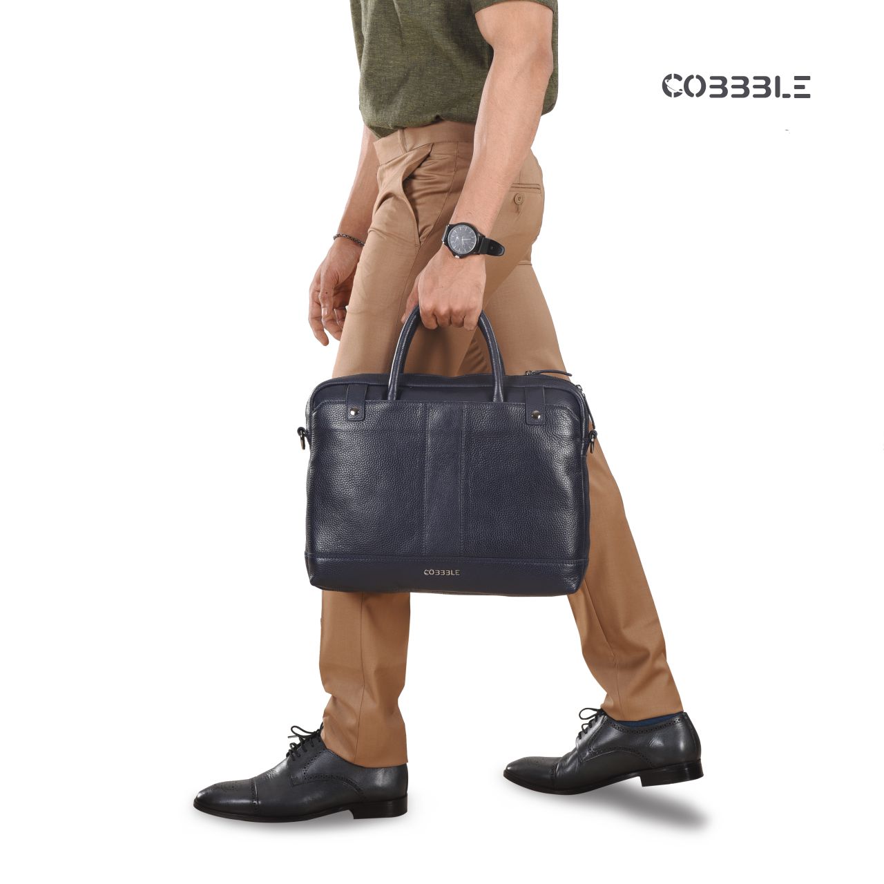 Cobbble Flat Grain Cambridge Laptop Briefcase - Black