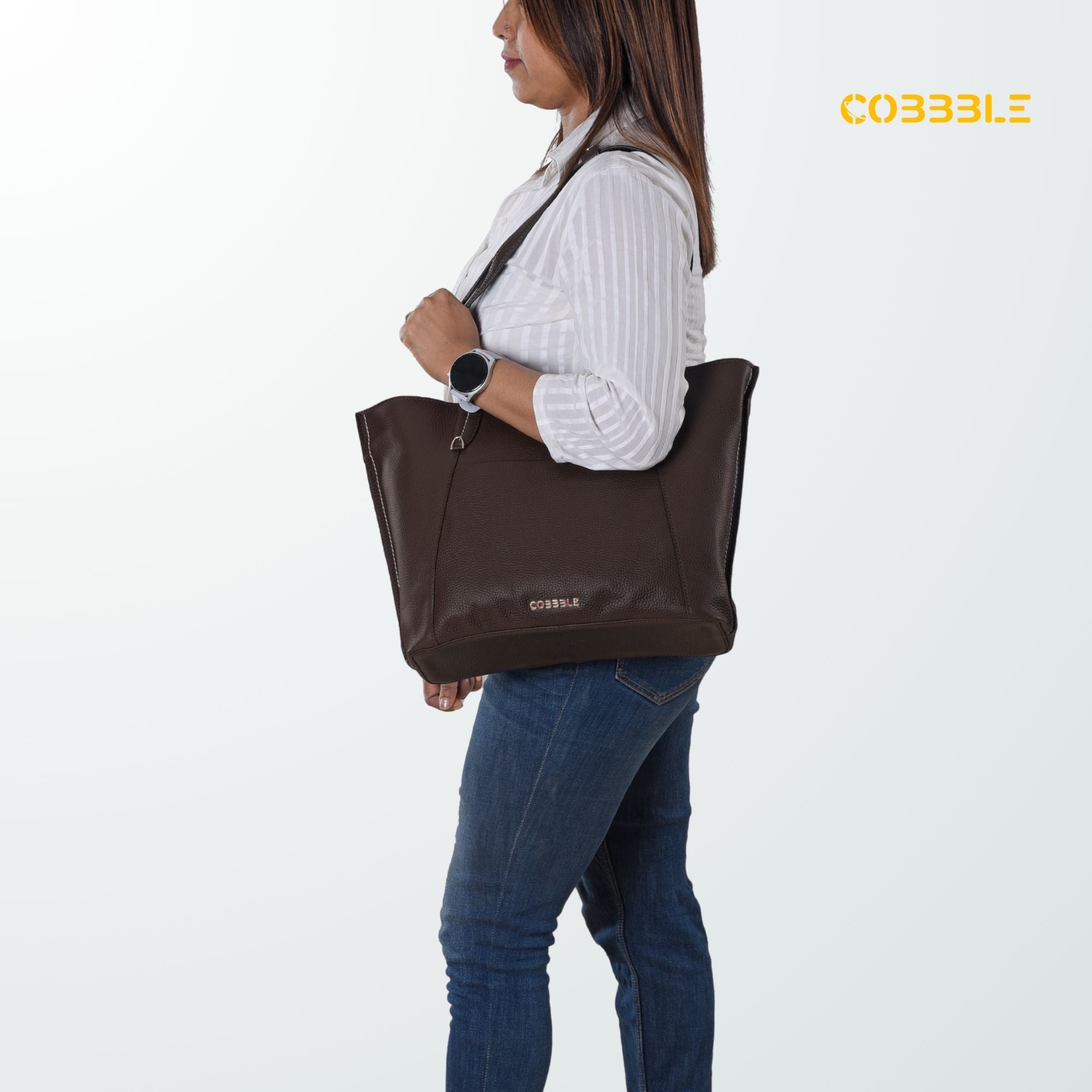 Cobbble Woman Metro Shoulder Bag - Dark Brown, Multi-Pocket