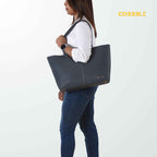 Cobbble Classic Leather Tote Bag - Grey