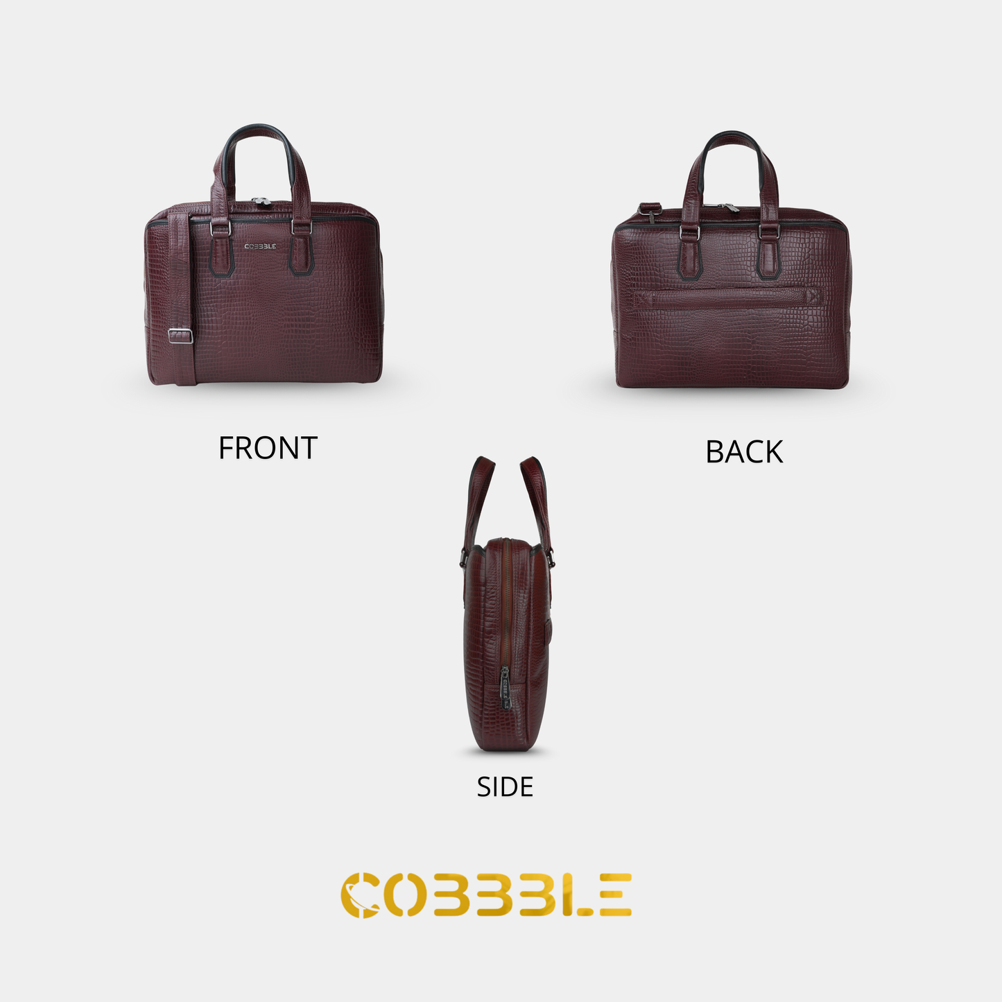 Cobbble Croco Executive Laptop Briefcase - Cherry