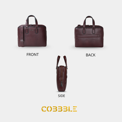 Cobbble Croco Executive Laptop Briefcase - Cherry