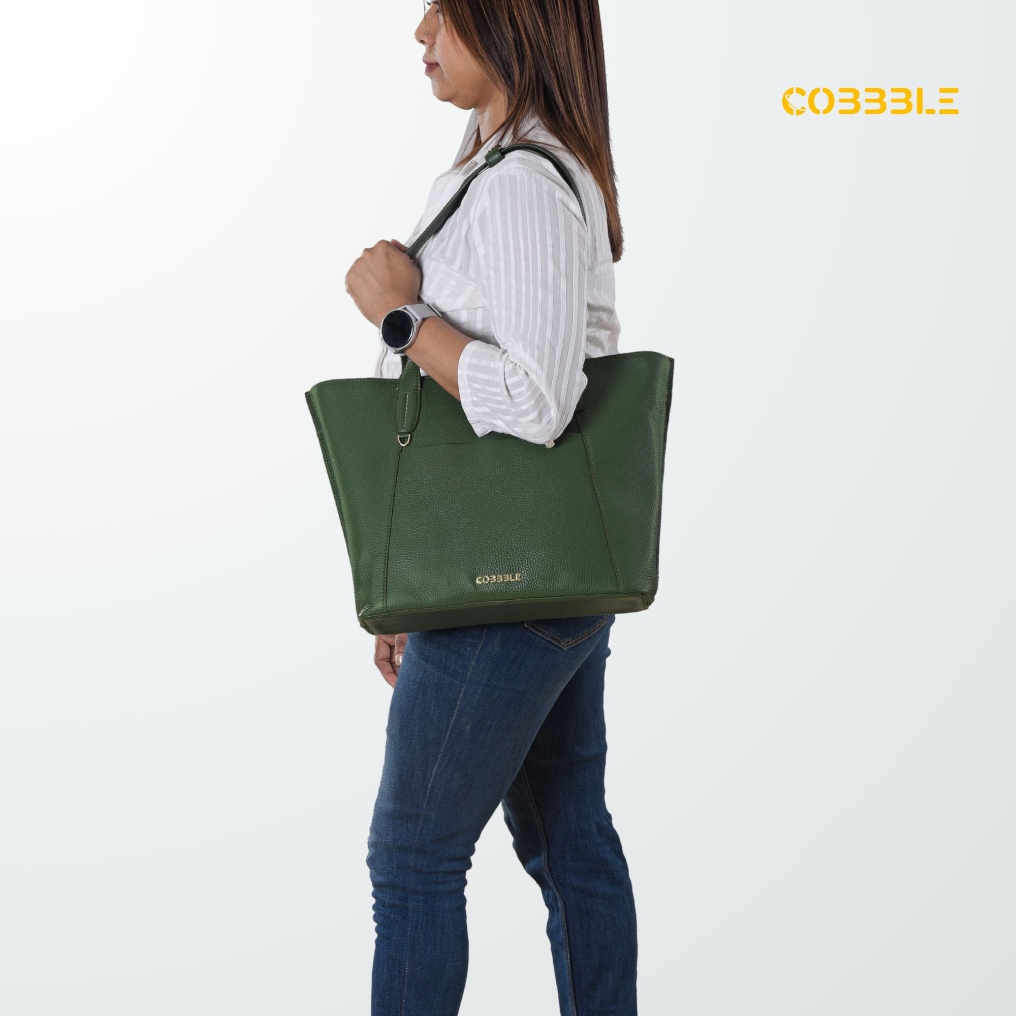 Cobbble Woman Metro Shoulder Bag - Olive Green , Multi-Pocket