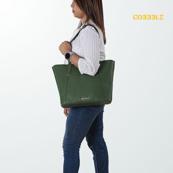 Cobbble Woman Metro Shoulder Bag - Olive Green , Multi-Pocket