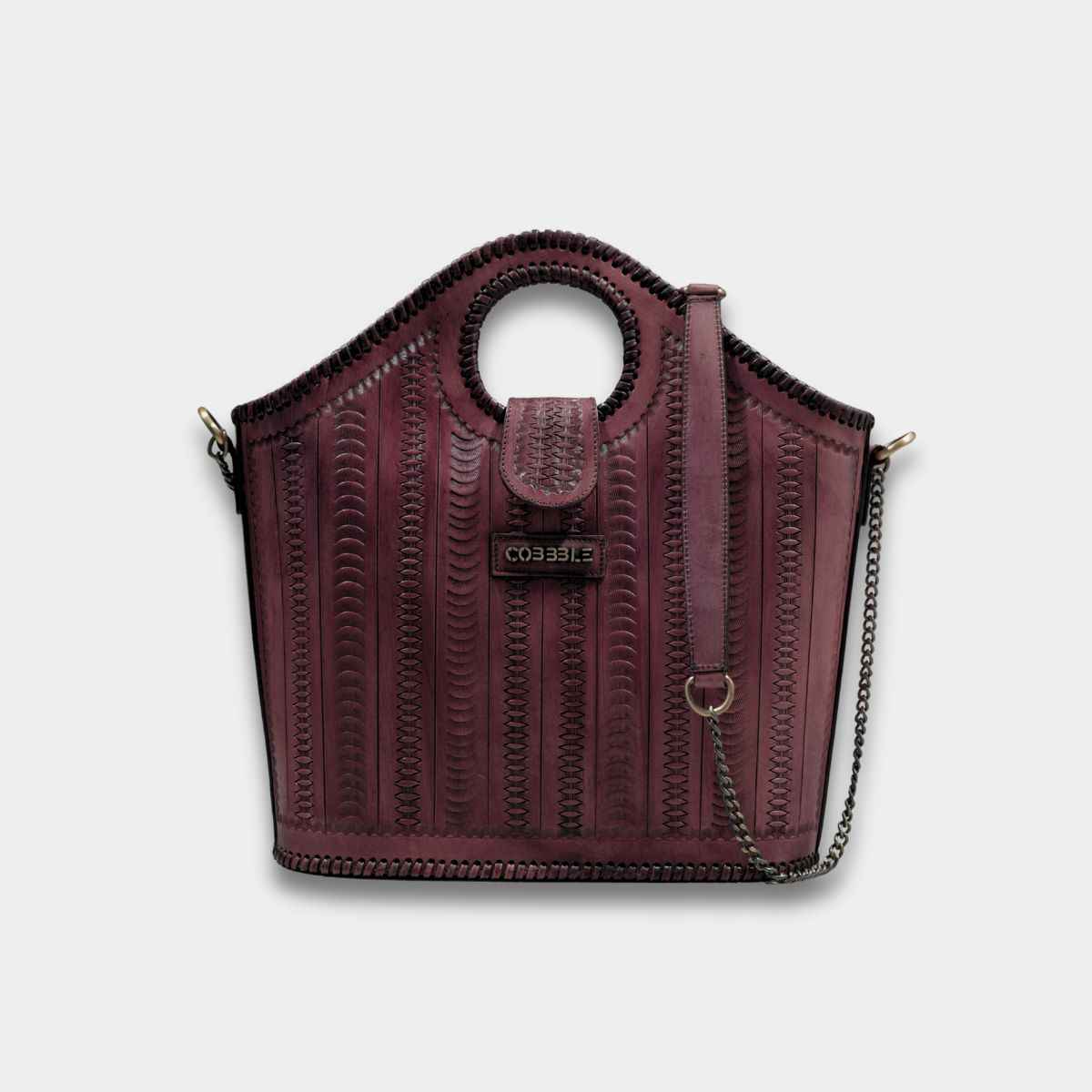 Cobbble Signature Tooled Tote - Plum