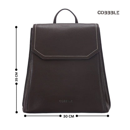 Cobbble Woman Mabel Flap Backpack – Dark Brown, Tab Sleeve