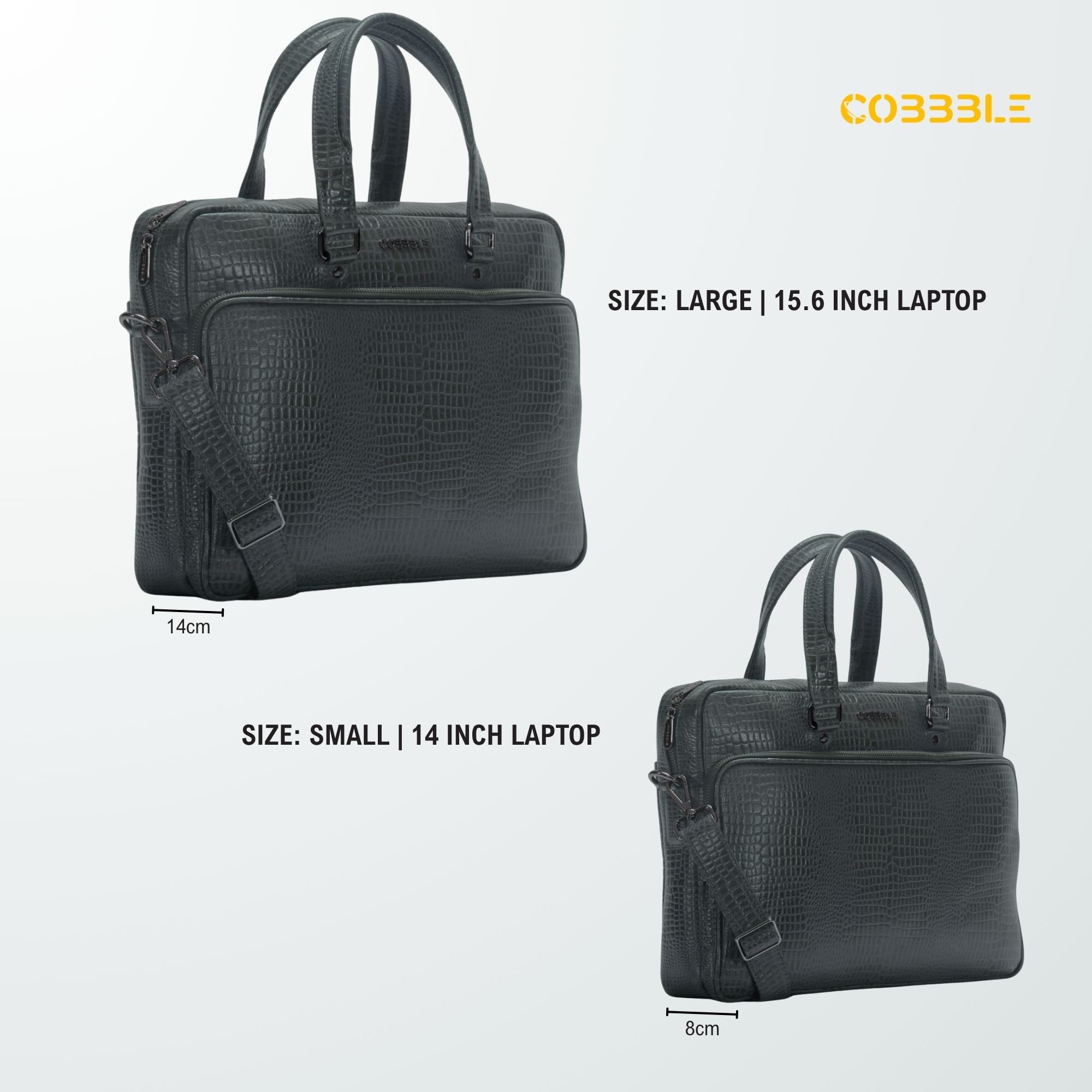 Cobbble Croco Classic Laptop Briefcase - Grey Colour
