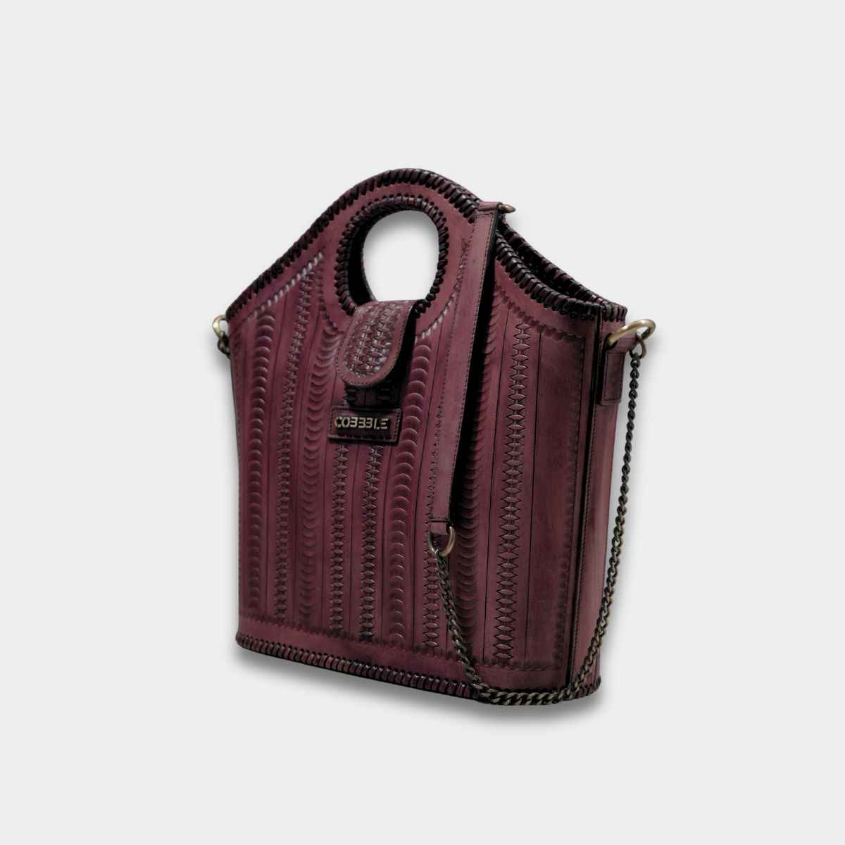 Cobbble Signature Tooled Tote - Plum