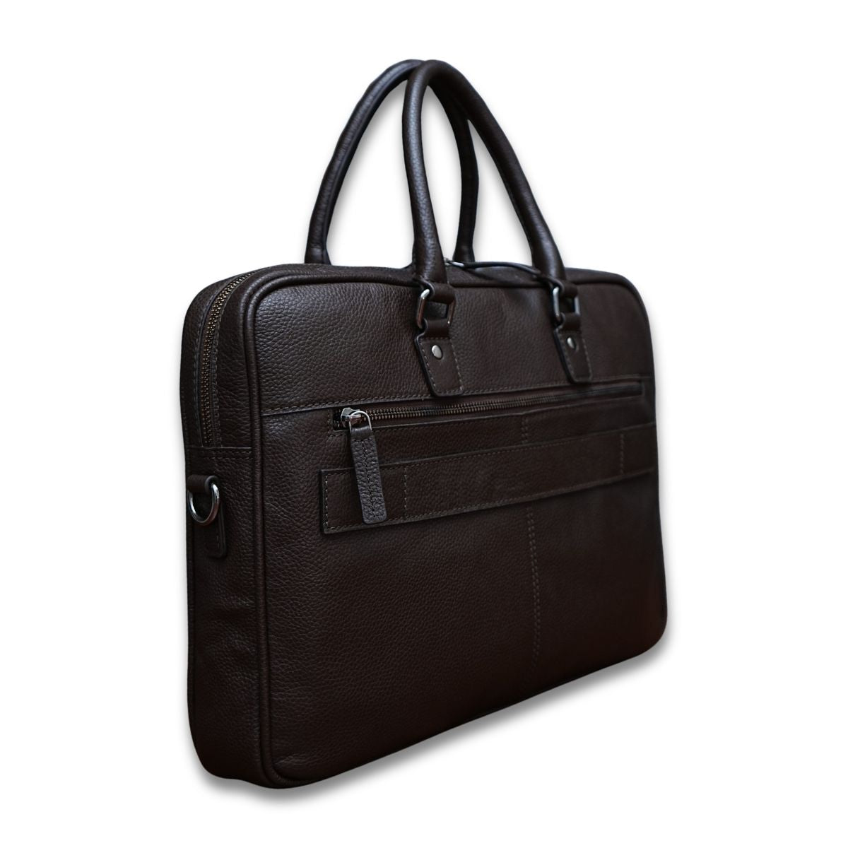 Cobbble Flat Grain Metro Laptop Briefcase - Brown