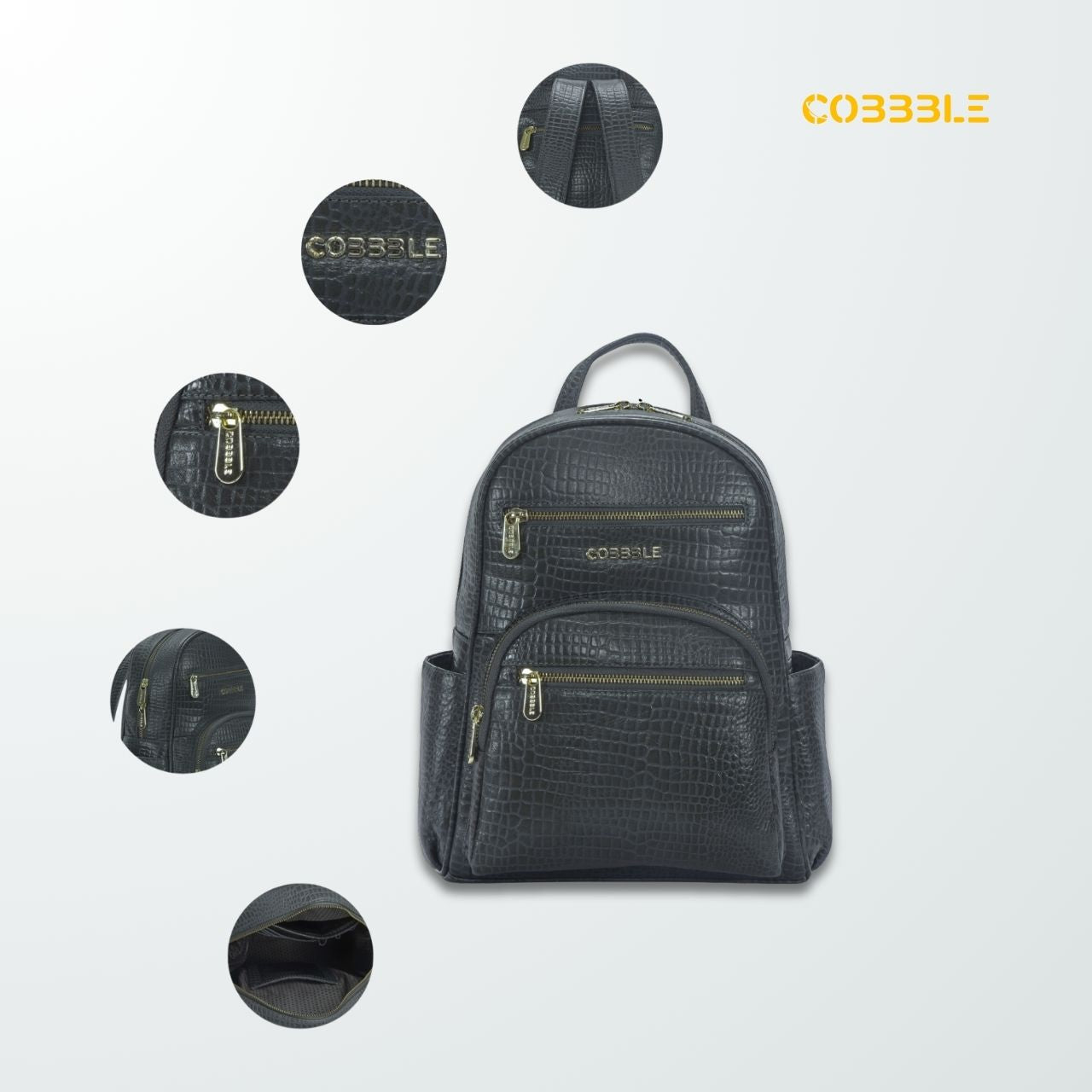 Cobbble Woman Croco Day Backpack - Grey, Multi-Pocket