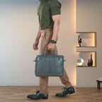 Luxury Laptop Bag - Cobbble Flat Grain Cambridge Laptop Briefcase - Grey