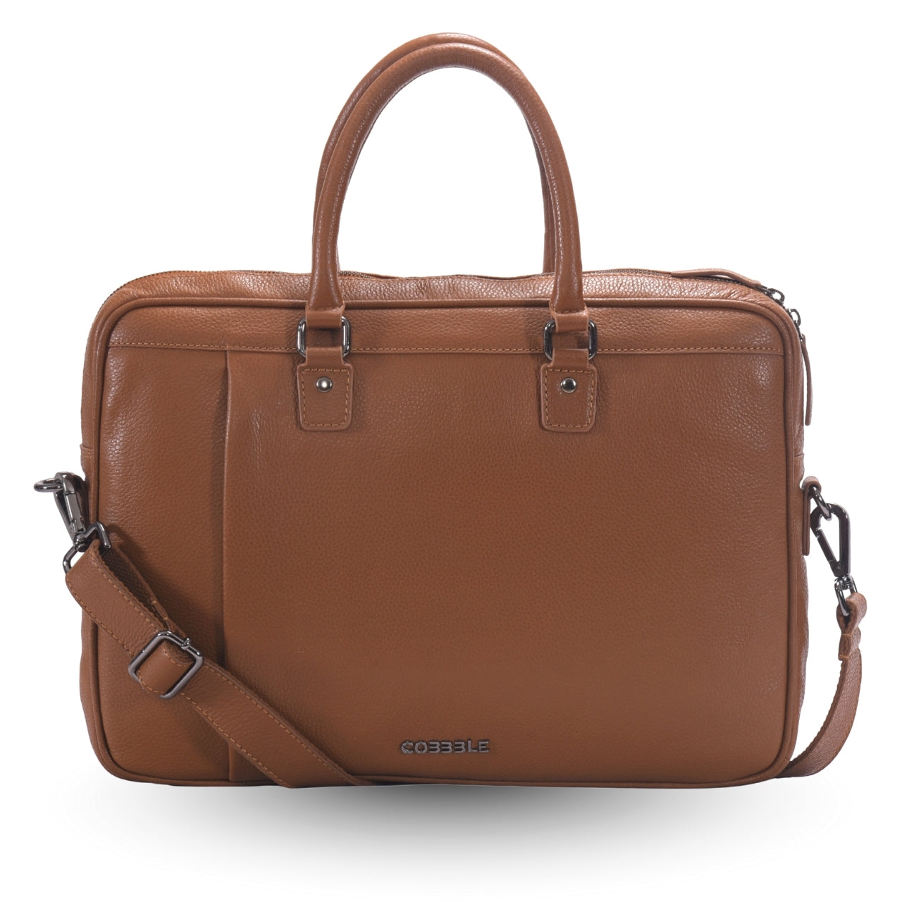 Cobbble Flat Grain Metro Laptop Briefcase - Tan