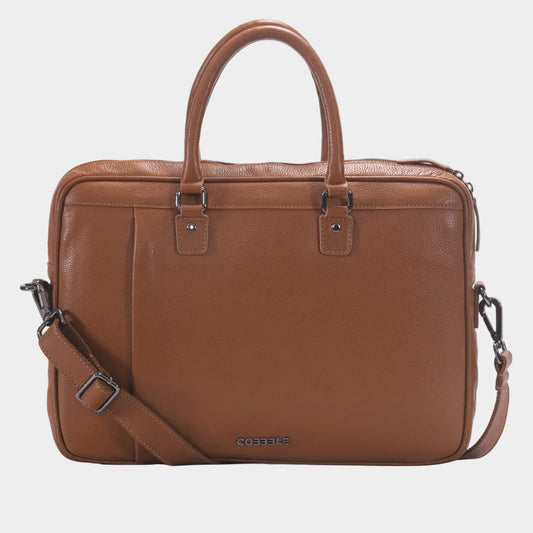 Cobbble Flat Grain Metro Laptop Briefcase - Tan