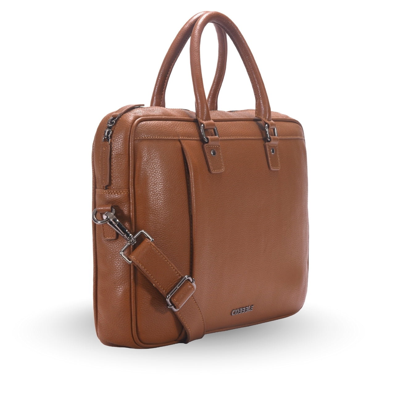 Cobbble Flat Grain Metro Laptop Briefcase - Tan