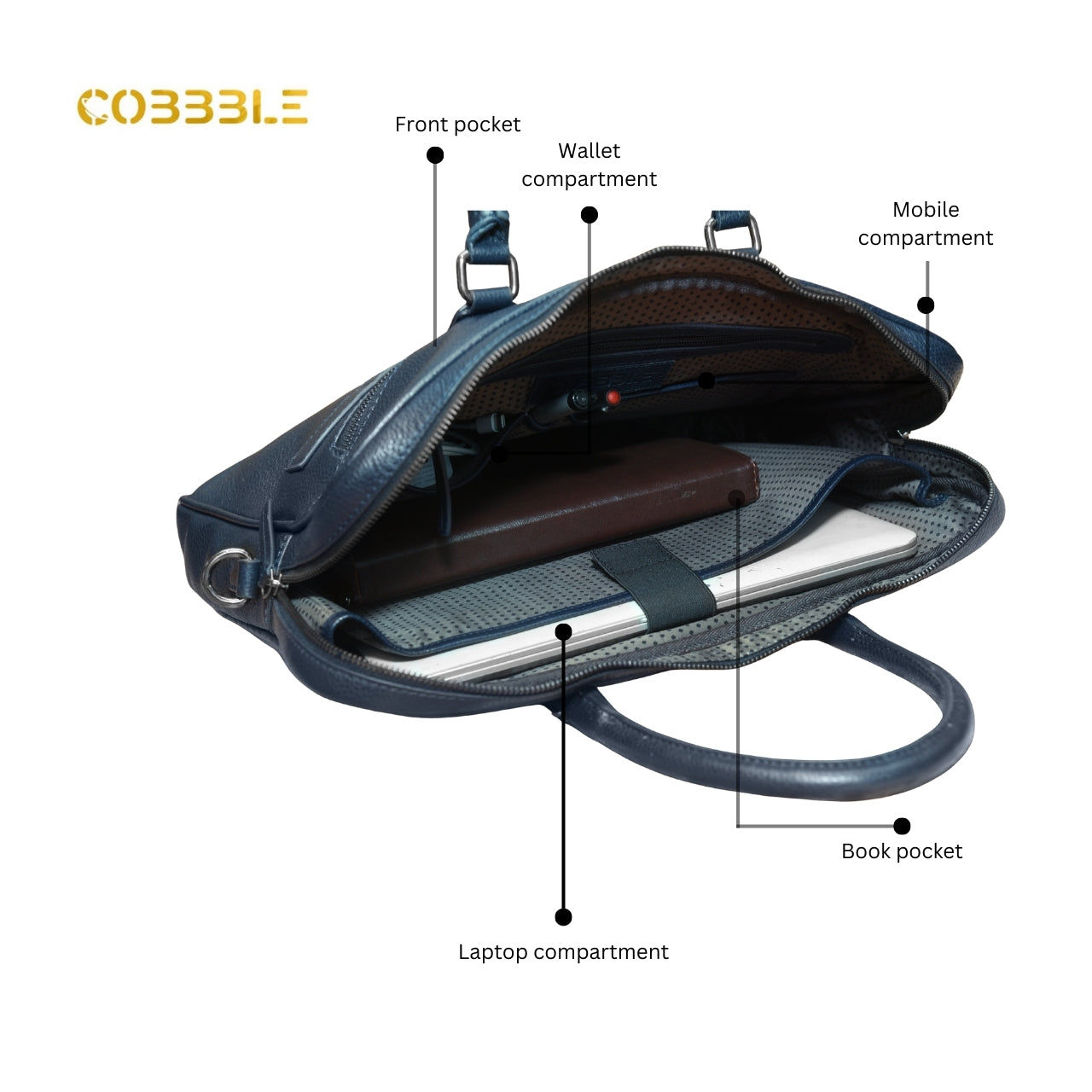 Cobbble Flat Grain Cambridge Laptop Briefcase - Black