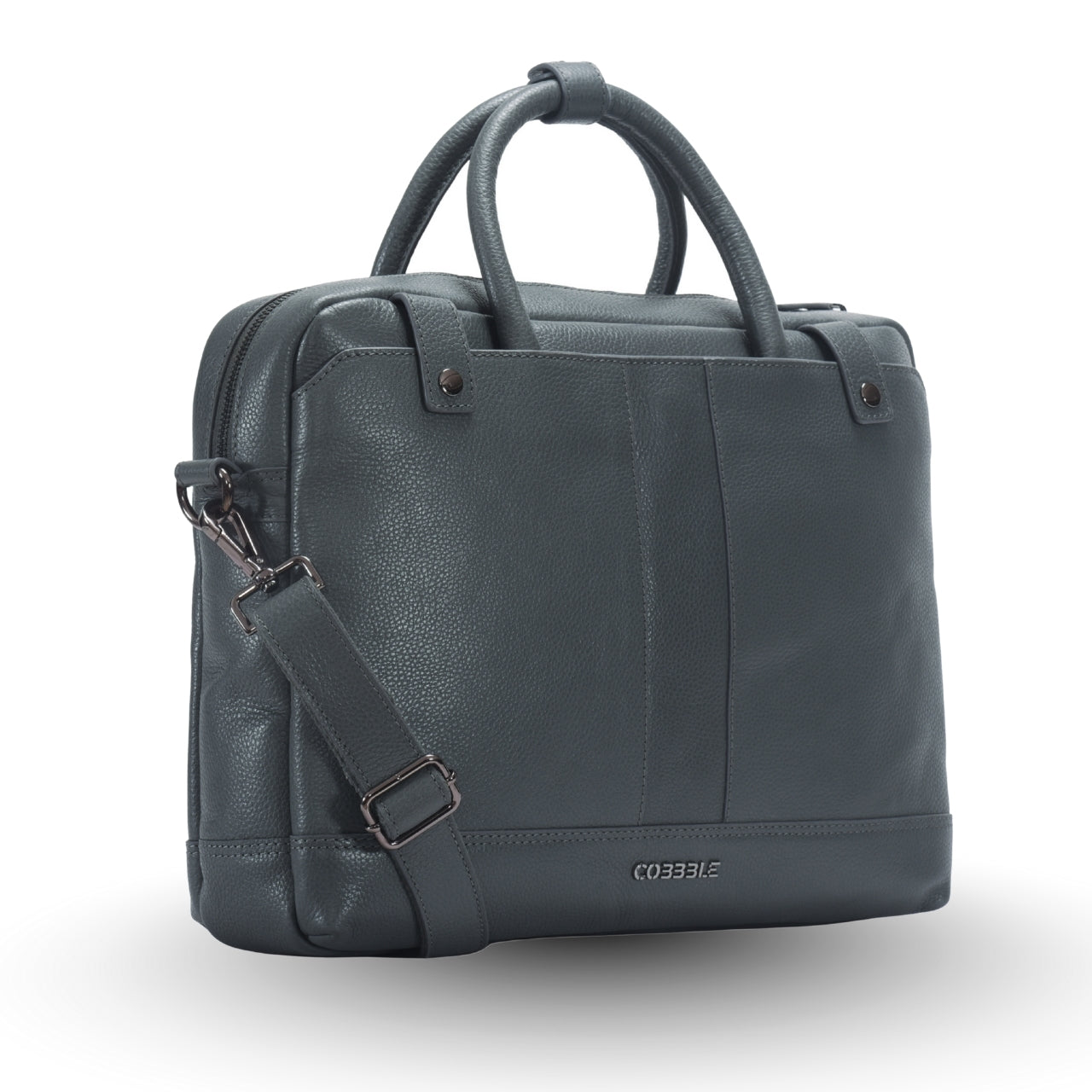 Cobbble Flat Grain Cambridge Laptop Briefcase - Grey