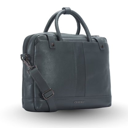 Cobbble Flat Grain Cambridge Laptop Briefcase - Grey